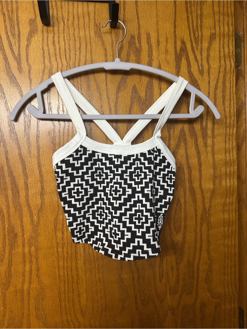 FP Movement by Free People Black & White Geometric Cropped Cami